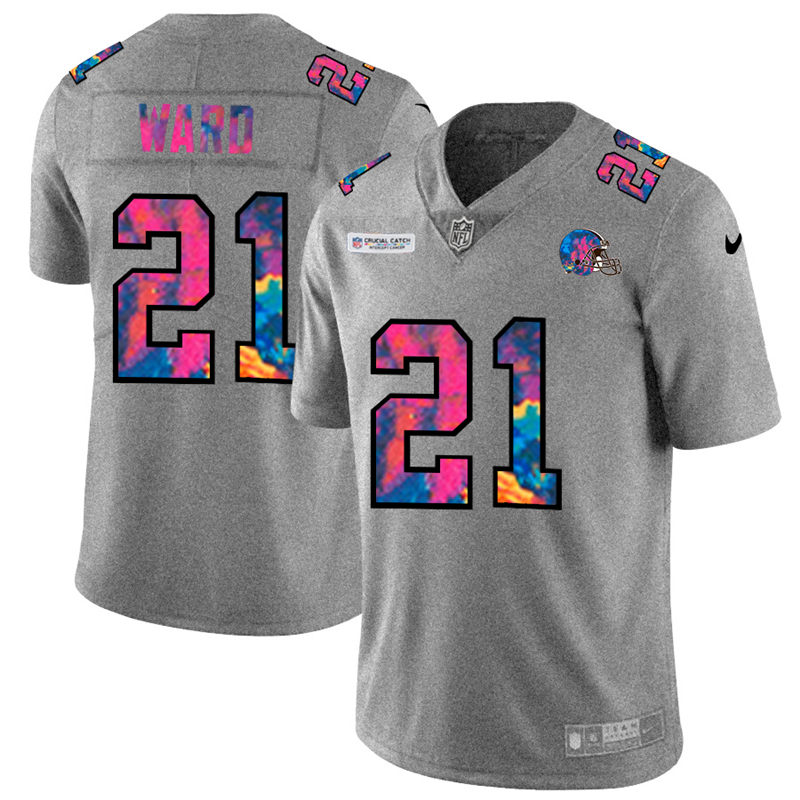 NFL Cleveland Browns 21 Denzel Ward Men Nike MultiColor 2020  Crucial Catch  Jersey Grey